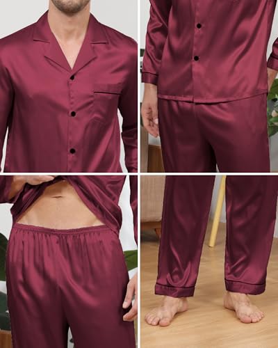 Mens Satin Pajamas Set Long Sleeve and Long Pants Silk Satin Pajamas for Men Classic Sleepwear Button Down Pjs Set 5