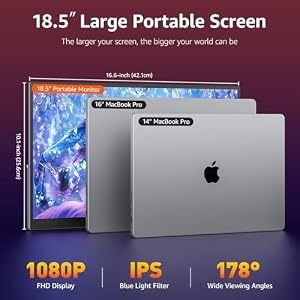 VisionOwl Portable Monitor for Laptop, IPS USB-C HDMI Travel Second Monitor for MacBook Pro Air, PC, PS5, Xbox, Portable Second Screen, Built-in Kickstand, Speakers, VESA Mountable, 18.5 Inch — photo 4 of 6