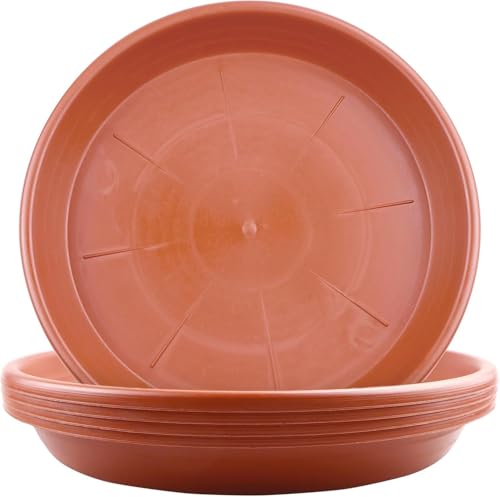 LIKOSO 5 Pcs Plants Saucers, Plastic Plant Pot Saucers, Flower Pot Drip Trays for Indoor and Outdoor Plants - Brick Red,30 CM