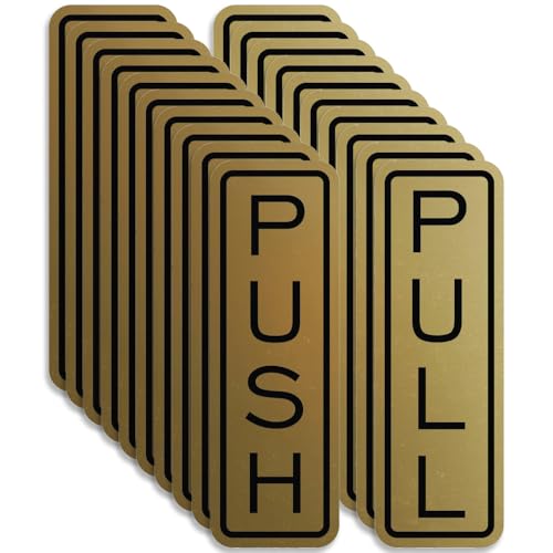 All Quality Classic Vertical Push Pull Door Signs - Great for Glass Doors | Professional Looking Signs | Easy Installation Includes Double-Sided Foam Adhesive Tape (Brushed Gold) - Medium (10 Pack)
