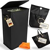 ZUHAUSEZIRKEL Pfandflaschen Sammelbehälter 100L – Gelber Sack Ständer (60–120L) – Mülleimer mit Deckel – 2-in-1 Innenbeutel/Shopper-Bag – Reinigungstuch inkl. – Müllsackständer für Küche & Haushalt