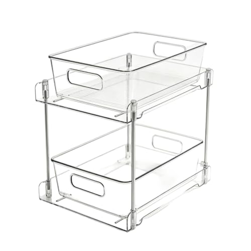 Organizador para debajo del fregadero Duokon de 2 niveles, 30x19x25.5 cm (Transparente) | Plástico, Ahorro de espacio, organizador transparente extraíble, apilable para baño y cocina miniatura 7