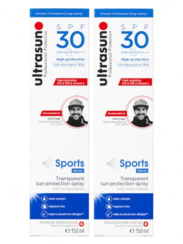 Image of Pack of 2 Ultrasunn Sports SPF 30 Sun Protection Spray 150ml – Water Resistant, Fragrance Free