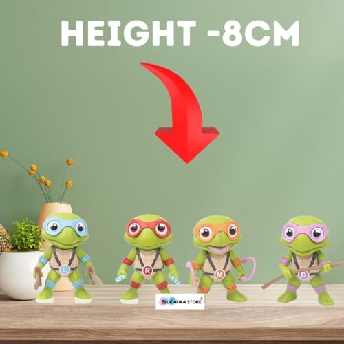 Image of Blue Aura Cartoon Turtle Action Figure Set of 4 Height- 8cm Multicolour PVC | Cartoon Turtle ML