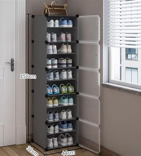 Image of Strassis Design Plastic Shoe Rack for Home | 10 Shelf DIY Shoe Rack with Door Magnets for Home Storage Plastic Box Organizer, Metal Door Frame, Chappal Slipper Sandals Stand (Grey,5 Door)