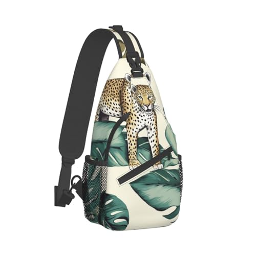Bolso bandolera unisex con estampado de leopardo y hojas miniatura 2