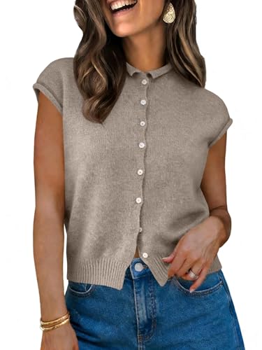 Image of UNCLECAT Womens Cap Sleeve Sweater Vest Summer Casual Button Down Lightweight Knit Sweater Cardigans