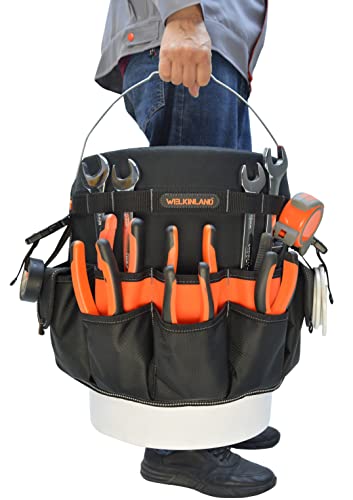 WELKINLAND 1,8 l Eimer-Werkzeug-Organizer, 48 Taschen, Schwarz mit Orange, 5 Gallonen, Wasserfest, PORTABLE_TOOL_BOX – Ansicht 4