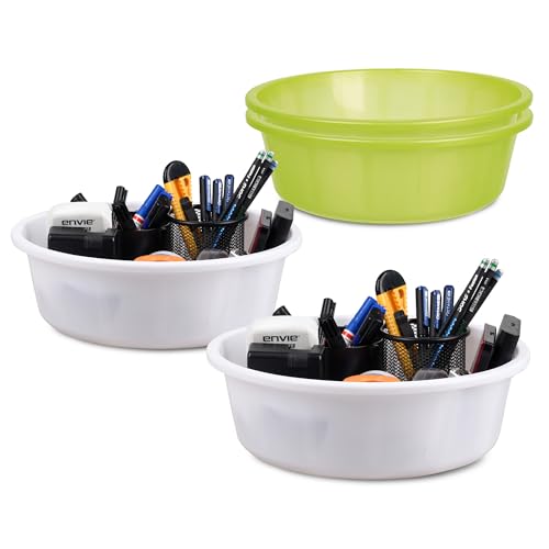 Image of Kuber Industries Pack of 4 Desk Organizer | Stationery Organizer | Multipurpose Storage Organizer | Office Supplies for Pen-Pencil-Staplers | Desktop Organizer | 6 LTR | Green & White
