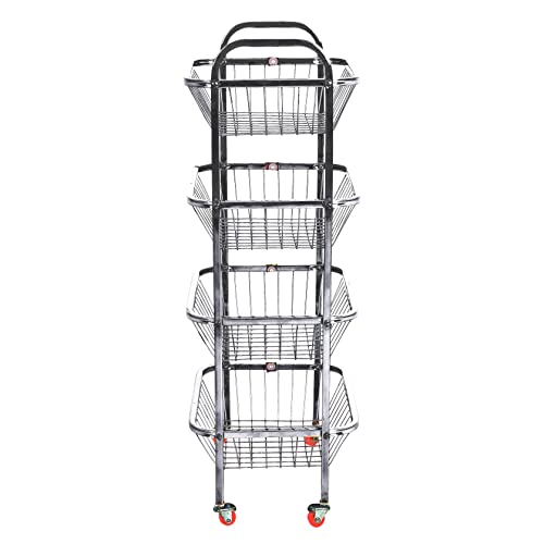 Image of Stainless steel kitchen Vegetable Basket Storage Trolley with 4 Wheel | Fruit Basket | Vegetable Basket | Onion Potato Rack for Kitchen | Vegetable Stand for Kitchen (34x14x12 10 MM)