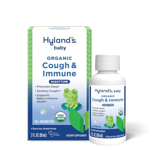 Image of Hyland's Baby Organic Cough Syrup and Immune Support with Agave, Elderberry and Pomegranate, Soothes Cough, and Supports Immunity, Nighttime, 2 Fl. Oz.