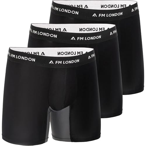 FM London Herren 3pk Bamboo Technical Boxer Unterhosen, Schwarz (3-er Pack), L EU