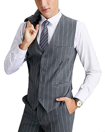 Wemaliyzd Men's Slim Fit 3 Pieces Pinstripe Thicken Suit 4 Buttons Vest Separate Pants3