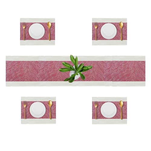 Image of Dining Table Placemats & Runner Set - Heat Resistant, Washable & Stain Resistant Woven Vinyl Mats | Table Runner & 4 Placemats Set for Stylish Dining (45x30 cm Placemats, 180x30 cm Runner)