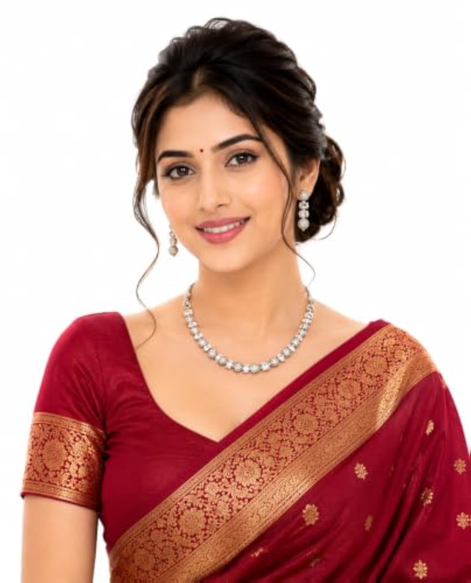 Artificial Silver Tone Designer Necklace Set with Matching Earrings