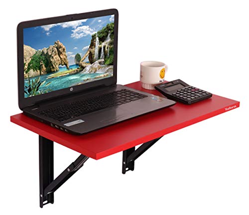 Image of Madhuran Engineering Wood Folding Wall Mounted Study Office Table (60X35 CM,Red) Multipurpose Organizer Students Accessories Tray Deckup Organiser Home Kitchen Holder