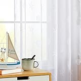 jinchan White Seashell Starfish Pattern Sheer Curtains Nautical Beachhouse Coastal Cabin Living Room Darpes Window Sheers for Bedroom Beach Curtain Panels 96 Inch Summer 2 Panels