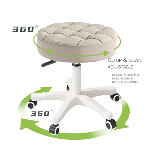 Image of Small Chair Round Rolling Stool with Wheels PU Leather Height Adjustable Swivel Drafting Work SPA Salon Stools Home Office Chair,2 Pack