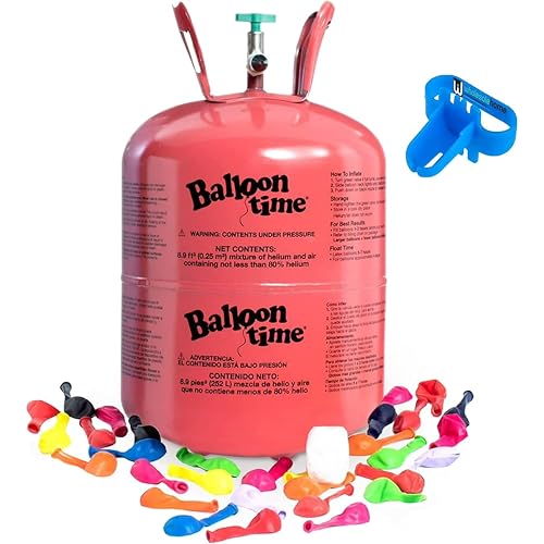 Helium Tank for Balloons At Home 14.9 Cu Ft Helium Balloon Pump Kit with 50 Assorted Latex Balloons White Curling Ribbon and Wholesalehome Balloon Tie Tool