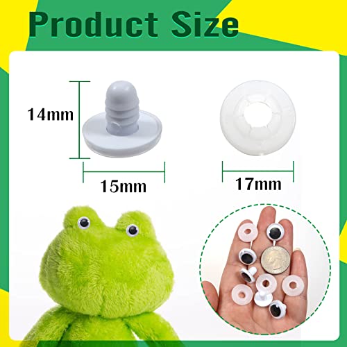 TOAOB 50pcs Wiggle Googly Eyes 15mm Black White Plastic Safety Eyes Craft Eyes with Washers for Soft Doll Making Plush Animals Crochet - Image 2