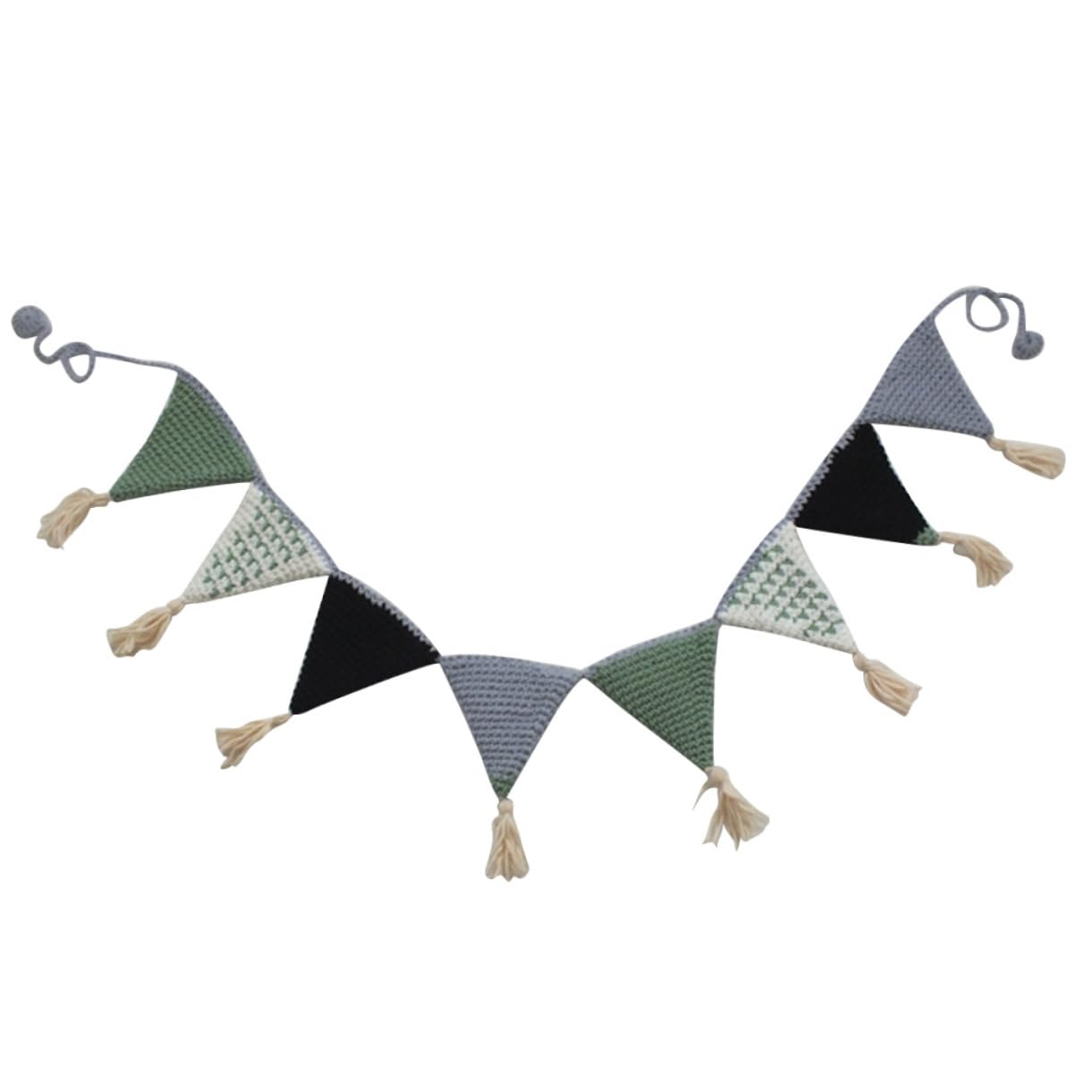 Toyvian 2piezas Guirnalda De Banderines De Algodón Mano Para Decoración De Cumpleaños y Shower Banderines Triangulares Para Habitaciones Infantiles Verde