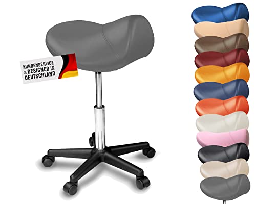Promafit Sattelhocker Sattelstuhl höhenverstellbar - Rollhocker Drehhocker Arbeitshocker Bürostuhl mit Sattelsitz Praxishocker Hocker ergonomisch in vielen Farben Rückenschonend (Grau) Promafit Sattelhocker Sattelstuhl höhenverstellbar - Rollhocker Drehhocker Arbeitshocker Bürostuhl mit Sattelsitz Praxishocker Hocker ergonomisch in vielen Farben Rückenschonend (Grau)