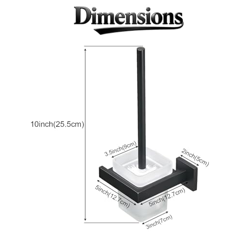 Image of Matte Black Toilet Brush and Holder Set, NEWRAIN Wall Mounted Toilet Bowl Brush with Long Handle, Stainless Steel Toilet Brushes for Bathroom-Space Saving