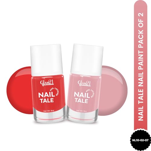 Image of Glam21 Nail Tale- Nail Lacquer|Multicolor|Quick Drying Nail Polish| Glossy Gel Finish Nail Kit | Highly Pigmented & Long Lasting | Chip Resistance|9ml Each| Pack Of 2 (Shade-02-07)