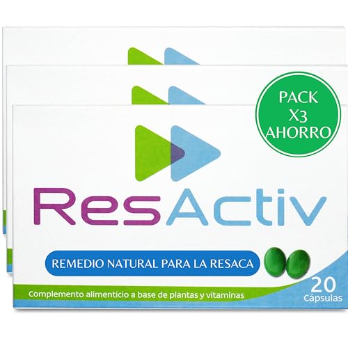 ResActiv Anti Resaca Protector Hepatico Natural con Cardo Mariano, Silimarina, Granada y Vitaminas A, C y E - Protege Durante la Ingesta y Elimina los Efectos Posteriores - 60 Pastillas Resaca