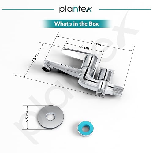 Image of Plantex Pure Brass 2 in 1 Tap for Washing Machine /2-Way Bib Cock for Bathroom with Water Saving Aerator /Bib Cock with Brass Wall Flange and Teflon TapeTape (DOL-2305, Chrome)