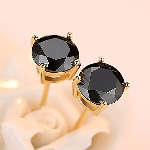 Jiangxin 5Mm Round Black Onyx 925 Sterling Silver Stud Earring 18K Gold Plated Men Women Jewelry #TOP1