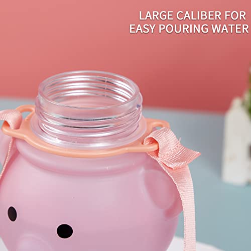 Menoha Kawaii Water Bottle With Straw, Bear Water Bottles With Adjustable Shoulder Strap,Portable Drinking Cup For Girls Boys School Office Travel #TOP3
