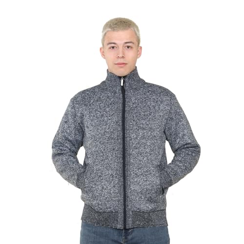 Brooklyn Imports LTD Brae - Cardigan da uomo foderato in pile con cerniera intera, stile classico, motivo mélange, Carbone Marl, XL