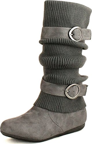 TOP Moda Womens Bank-21 Sweater Slouchy Buckle Top Calf Wedge Boot Bank