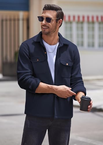 COOFANDY Men's Polar Fleece Shacket Long Sleeve Casual Button Down Shirt Jacket with Pockets3