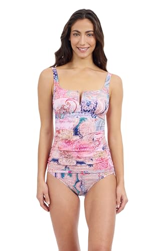 Profile by Gottex Womens Multi Paisley Print Round Neck U Wire IDE Shirring Tankini with Soft Cups and Adjustable Straps