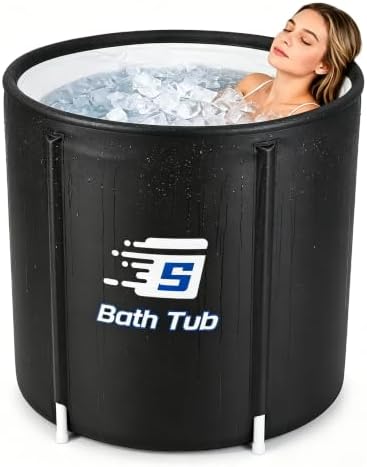Portable Bathtub for Adult, Collapsible Adult Bath Tub for Hot SPA and Ice Bath, 6-layer Insulated Portable Tub,Space-Saving (Black B, 27inch)