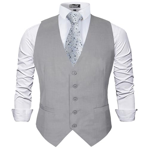 Alizeal Mens Classic Solid Color Business Suit Vest Regular Fit Tuxedo Waistcoat for Wedding