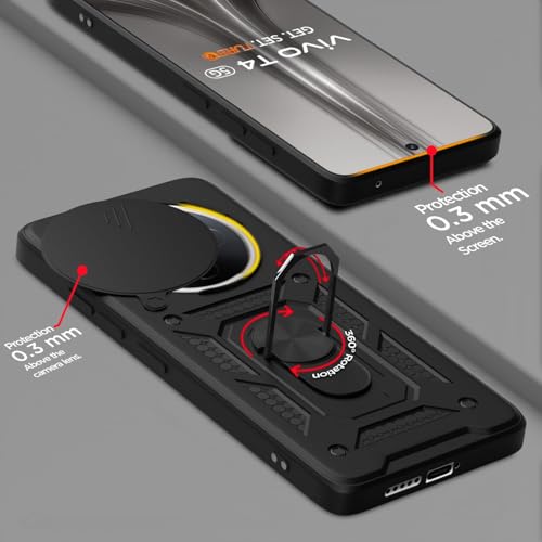 Image of Luxe Back Cover for Vivo T4 5G / iQOO Z10 5G | D10 Tough Armor Case | Sliding Camera Shield | 360 Protection | Kickstand Holder