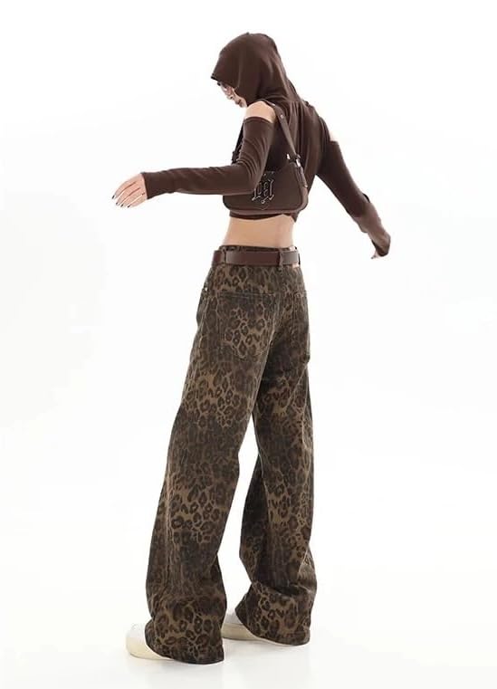 Leopard Print Jeans for Women Men - Y2k Aesthetic Cargo Pants, Baggy Wide Leg, Small3