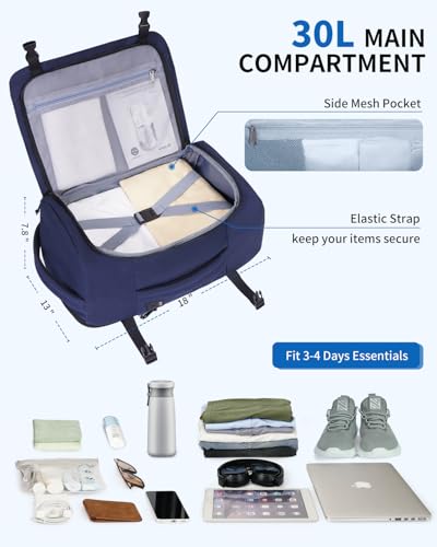 Image of ECOHUB Anti Theft Laptop Backpack, Flight Approved Travel Bag, 30L Personal Item for Business Commute, Fits 17.3 inch Computer, Blue