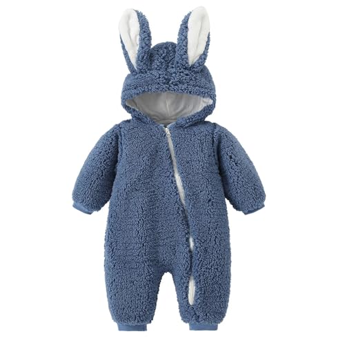 Image of Baby Bucket Single Zip Warm Fleece Hooded Romper for Baby Boy Girl