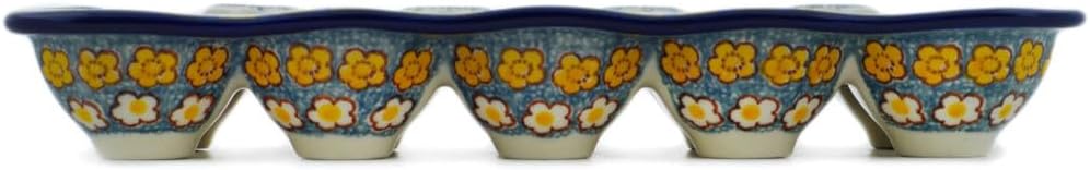 Polmedia Polish Pottery Egg Crate UNIKAT - Popcorn Daisies Pattern Handmade in Boleslawiec Poland by Ceramika Artystyczna + Certificate of Authenticity