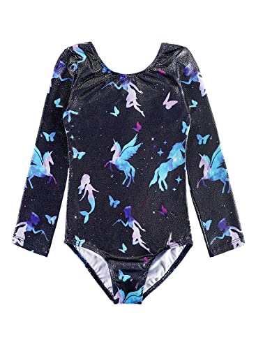 HOZIY Long Sleeve Leotards for Girls Gymnastics Kids Toddler Tumbling Outfits Floral Unicorn Galaxy Rainbow Stripe Pattern