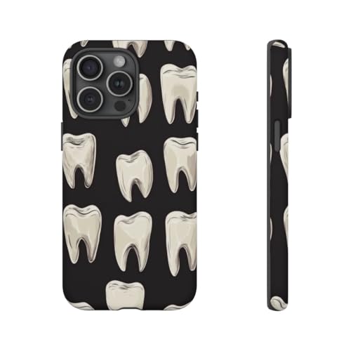 Coque rigide mate motif dents blanches pour iPhone 15 Pro Max noir