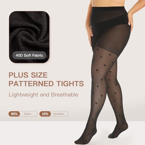 Image of Yilanmy Patterned Plus Size Tights Polka Dot 40D High Waist Black Leopard Sheer Pantyhose for Women