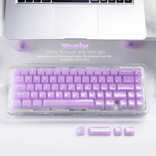 Image of Womier Clear Jelly Keycaps, Ceramic Keycaps Style Cute Purple Keycaps | Transparent Custom Keycaps 60 65 75 100 Percent for Cherry MX, Kailh, Outemu, Gateron Mechanical Keyboards (MDA Profile)