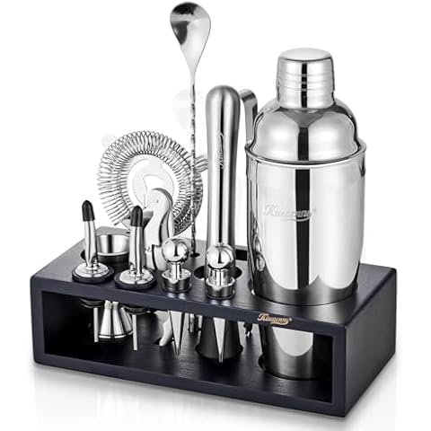 KITESSENSU 12-Piece Cocktail Shaker Set with Stand | Mixology Bartender Kit Bar Set with Essential Bar Accessories for Home Bar: Martini Shaker, Jigger, Muddler, Bar Spoon | Drink Mixer Cocktail Kit Cover