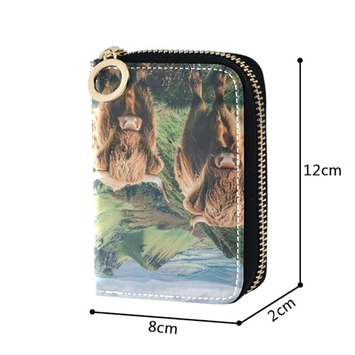 Cute Highland Cow Animal Brown Women's Wallet Leather 9 Credit Card Slots & 2 Cash Slots Zippered Zipper Coin Purse with Key Ring3