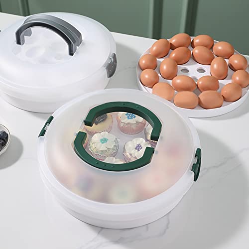 Diirppr 10Inch 3-In-1 Round Pie Carrier Portable Egg Carrier Deviled Egg Tray Cupcake,Christmas Party Container With With Egg Holder Trays Holds Up To 12 Cupcakes / 18 Eggs (Dark Green) #TOP3